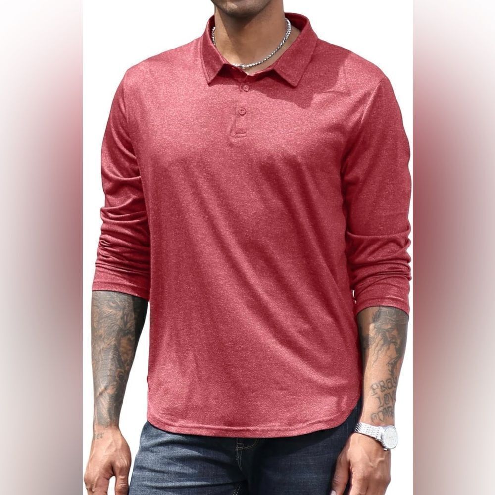 Men’s Red Athletic Long Sleeve Polo Shirt Golf Shirt Size M NWT
